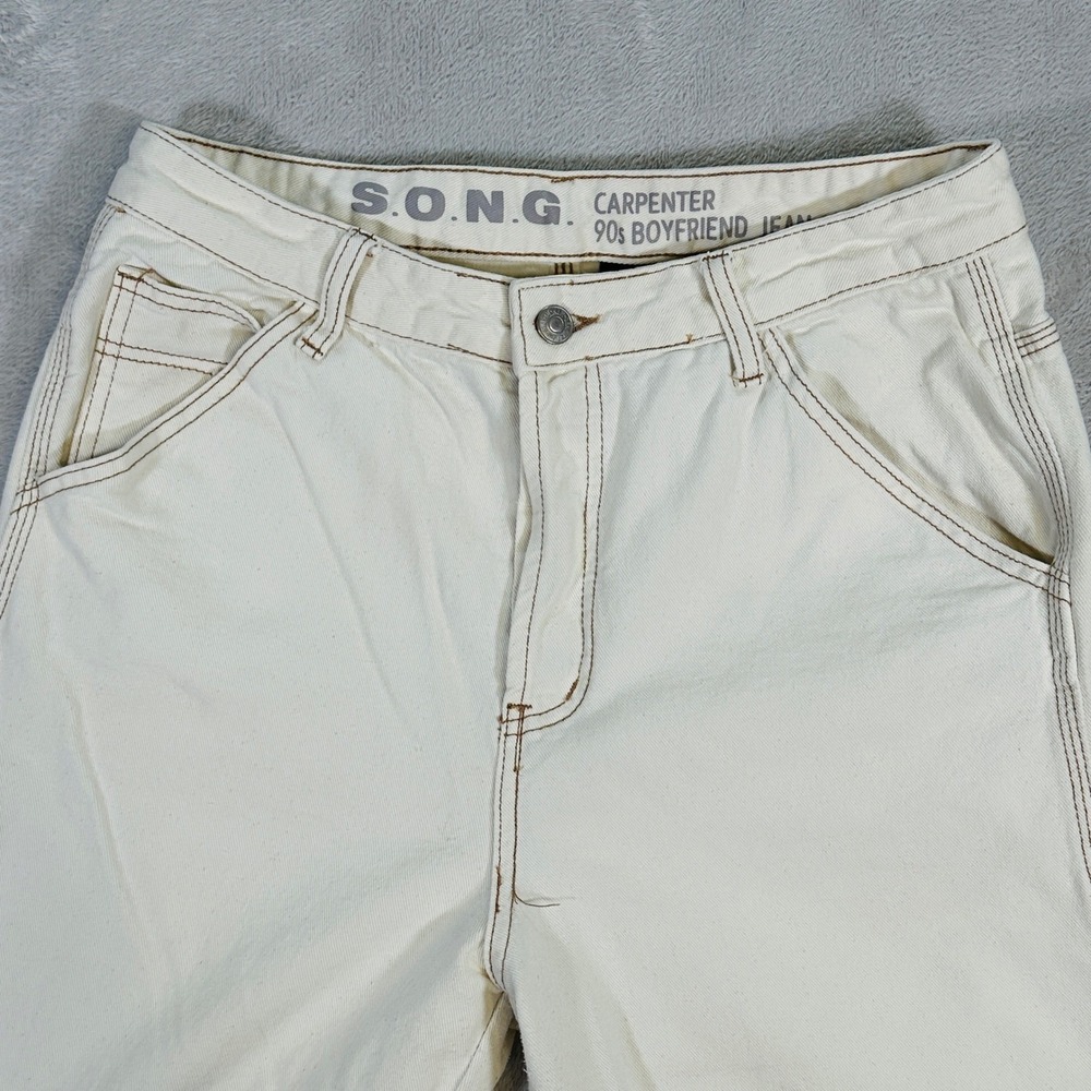 SONG Carpenter 90s Boyfriend Jeans Cream Utility Pockets Women's Size 11/30
